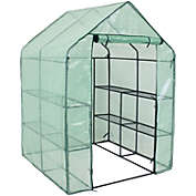 Sunnydaze Outdoor Portable Growing Rack Grandeur Mini Walk-In Greenhouse with Roll-Up Door - 4 Shelves - Green
