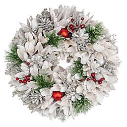 Northlight 14in White Wooden Flower and Pinecone Christmas Wreath