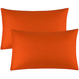 PiccoCasa 100% Cotton Solid 300 Thread Count Pillow Cases, Standard Pillowcase Set of 2, Zippered Pillow Covers 20x26 Inches, Orange