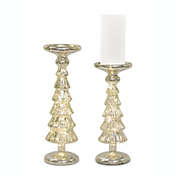 Melrose Home Decorative LED Candle Holder (Set of 2) 12"H, 14"H Glass 6 Hr Timer 3 AA Batteries, Not Included