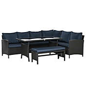Outsunny 4 Piece Modern Outdoor Rattan Wicker Furniture Set with Dining Table Bench & Sofa for Patio & Backyard Dark Coffee