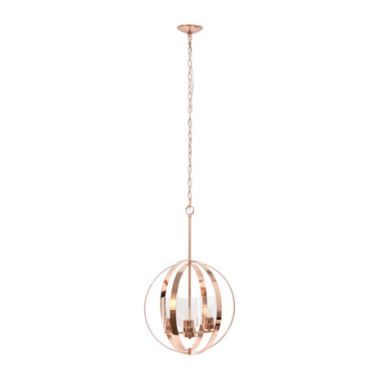 Lalia Home 3-Light 18" Adjustable Industrial Globe Hanging Metal And Clear Glass Ceiling Pendant, Rose Gold. View a larger version of this product image.