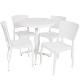 Sunnydaze All-Weather Commercial Grade Hewitt Indoor/Outdoor Patio Furniture Dining Set with Round Table with Folding Top, White, 5pc
