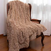 Cheer Collection Reversible Faux Fur Accent Throw Blanket - Taupe - 50x60