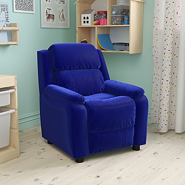 Flash Furniture Deluxe Padded Contemporary Blue Microfiber Kids Recliner With Storage Arms - Blue Microfiber. View a larger version of this product image.