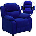Alternate image 1 for Flash Furniture Deluxe Padded Contemporary Blue Microfiber Kids Recliner With Storage Arms - Blue Microfiber