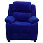 Alternate image 2 for Flash Furniture Deluxe Padded Contemporary Blue Microfiber Kids Recliner With Storage Arms - Blue Microfiber