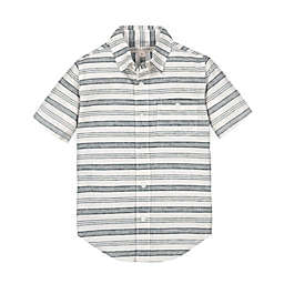 Hope & Henry Boys' Linen Short Sleeve Button Down Shirt (Black and White Stripe Linen, 18-24 Months)