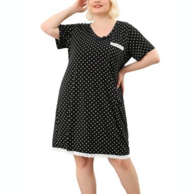Agnes Orinda Women's Plus Size Nightgown Polka Dots Short Sleeve Pajamas Nightgowns, Leisure Polyester Round Neck Baby doll Sleepwear Cami Dress, 2X Black. View a larger version of this product image.