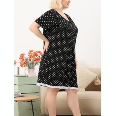 Agnes Orinda Women's Plus Size Nightgown Polka Dots Short Sleeve Pajamas Nightgowns, Leisure Polyester Round Neck Baby doll Sleepwear Cami Dress, 2X Black. View a larger version of this product image.