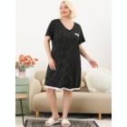 Alternate image 2 for Agnes Orinda Women's Plus Size Nightgown Polka Dots Short Sleeve Pajamas Nightgowns, Leisure Polyester Round Neck Baby doll Sleepwear Cami Dress, 2X Black