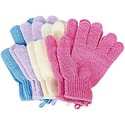 Juvale Exfoliating Gloves - 4-Pair Shower Gloves Scrub Wash Mitts, Bath Gloves for Spa, Massage, Body Exfoliator - Pink, Purple, Blue, Beige