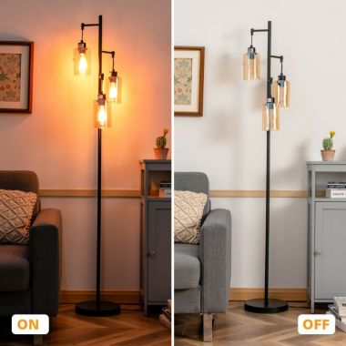 Slickblue Retro Floor Lamp with 3-Head Hanging Amber Glass Shade. View a larger version of this product image.