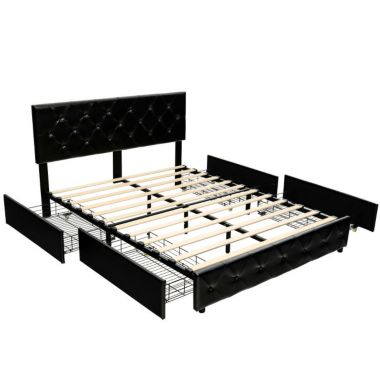 Slickblue PU Leather Upholstered Platform Bed with 4 Drawers-Full Size. View a larger version of this product image.