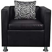 Stock Preferred Cube Armchair in Black Faux Leather