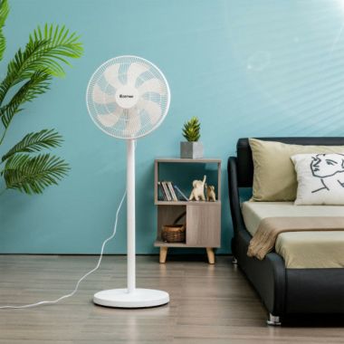 Hivago 16 Inch Oscillating Pedestal 3-Speed Adjustable Height Fan with Remote Control-White. View a larger version of this product image.
