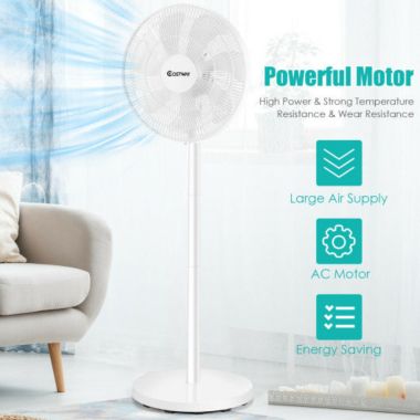 Hivago 16 Inch Oscillating Pedestal 3-Speed Adjustable Height Fan with Remote Control-White. View a larger version of this product image.