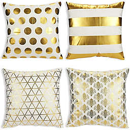Juvale Throw Pillow Covers - 4-Pack Gold Decorative Couch Throw Pillow Cases Girls Woman, Modern Home Décor Cushion Covers, Gold Foil Pattern Prints, 17 x 17 inches