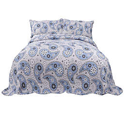 PiccoCasa Simplicity Quilt Coverlet Set Elegant Bedspread Bedding Quilt Set All Season, 3pcs Quilt Bedspread Set Luxury Paisley Floral Pattern with 2 Pillowcases Queen