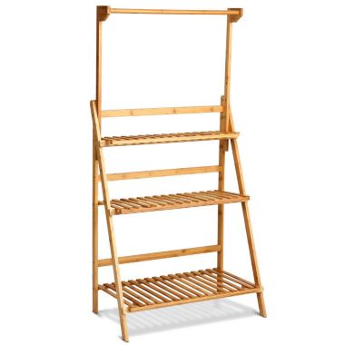 Slickblue 3 Tiers Bamboo Hanging Folding Plant Shelf Stand. View a larger version of this product image.