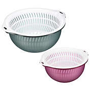 Unique Bargains Colander Set with Bowl 2 Pieces, Kitchen Food Strainer Bowl Vegetable Washer Basket, Draining Basket for Draining Pasta, Veggies Fruits-Blue+Purple