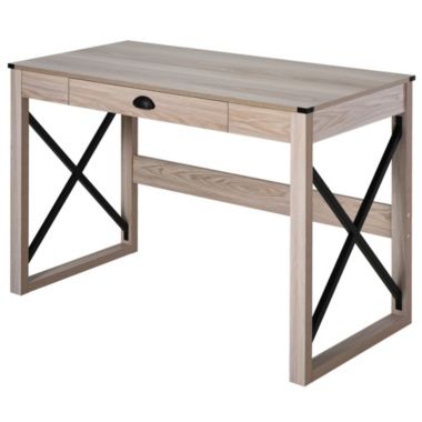 HOMCOM Home Office Desk Rustic Writing Computer Table Farmhouse Workstation  with Storage Drawer, X-Frame | Bed Bath & Beyond