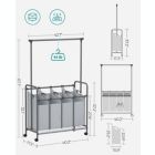 Alternate image 2 for SONGMICS 4-Bag Laundry Sorter, Rolling Laundry Cart with Hanging Bar, Heavy-Duty Wheels, Gray
