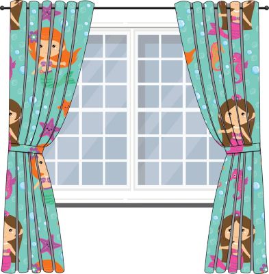 Everyday Kids Mermaid Undersea Adventure 4-Piece Drapes - Curtains Set (2 Panels, 2 Tiebacks)