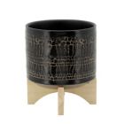 Alternate image 1 for Kingston Living 9" Black and Beige Ceramic Glazed Planter with Stand