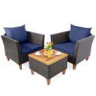 Alternate image 2 for Costway 3 Pieces Patio Rattan Bistro Furniture Set with Wooden Table Top-Navy