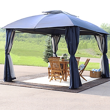 Sunnydaze Soft Top Rectangle Patio Gazebo with Screens and Privacy Walls for Backyard, Garden or Deck - 10&#39; x 13&#39; - Navy. View a larger version of this product image.