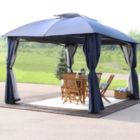 Alternate image 1 for Sunnydaze Soft Top Rectangle Patio Gazebo with Screens and Privacy Walls for Backyard, Garden or Deck - 10&#39; x 13&#39; - Navy