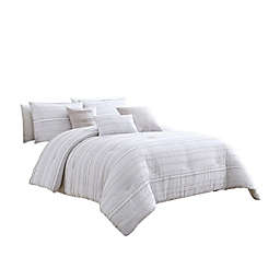 Saltoro Sherpi 6 Piece King Cotton Comforter Set with Frayed Edges, White and Gray-