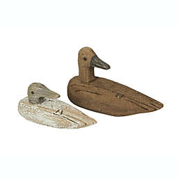 Things2Die4 Pair of Aged Brown and Whitewashed Recycled Wood Duck Head Wall Hooks Large and Small