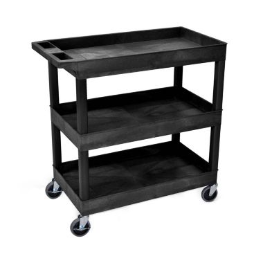 Luxor Mobile 32" x 18" Home Office Multipurpose Heavy Duty Service Utiltiy 3 Shelf Tub Storage Cart - Black, 2 Pack. View a larger version of this product image.