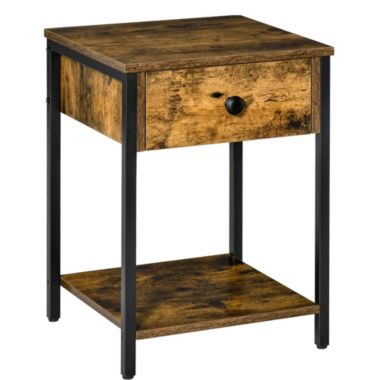 Industrial End Table with Storage Shelf, Accent Side Table with Drawer for Living Room, or Bedroom, Rustic Brown. View a larger version of this product image.