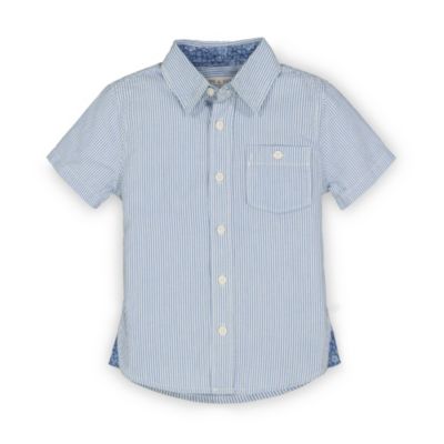 Hope & Henry Boys&#39; Seersucker Short Sleeve Button Down Shirt (Blue Seersucker, 3-6 Months)