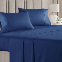 CGK Unlimited 4 Piece 100% Cotton 400 Thread Count Sheet Set - King - Navy Blue