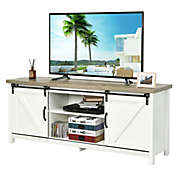 Slickblue TV Stand Media Center Console Cabinet with Sliding Barn Door - White