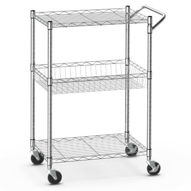 Slickblue 3-Tier Utility Cart Heavy Duty Wire Rolling Cart with Handle Bar Storage Trolley. View a larger version of this product image.