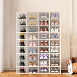 Kitcheniva Black Frame Foldable Shoe Storage Box Stackable Clear 36 pcs