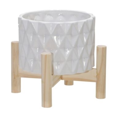 Kingston Living 7" White Diamond Ceramic Outdoor Planter with Stand. View a larger version of this product image.