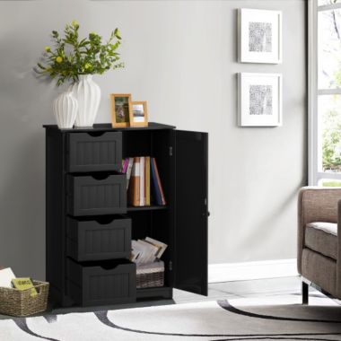 Slickblue Standing Indoor Wooden Cabinet with 4 Drawers-Black. View a larger version of this product image.