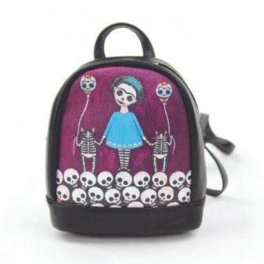 Teal Dress Skeleton Girl with Balloon Cats Mini Backpack. View a larger version of this product image.