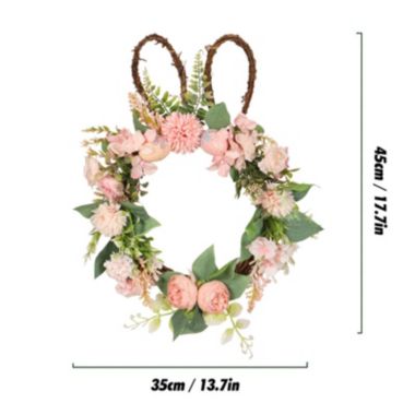 Department Store DIY Rattan Rabbit Wreath with Ears - Pink Flowers and Green Leaves - Happy Easter Party Decoration For Home Party Supplies. View a larger version of this product image.