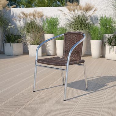 Flash Furniture Lila 4 Pack Commercial Aluminum and Dark Brown Rattan Indoor-Outdoor Restaurant Stack Chair. View a larger version of this product image.