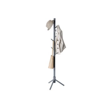 VASAGLE Coat Rack with 8 Hooks, Solid Wood Coat Tree Free Standing, 18.5 Inch Dia Base, for Clothes, Hats, Handbags, Umbrella, Gray. View a larger version of this product image.