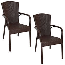 Set of 2 Patio Chair Wenge Stackable Outdoor Seat Armchair Backyard Porch Deck