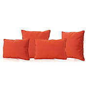 Contemporary Home Living Set of 4 Tangerine Orange Solid Outdoor Throw Pillows 18"