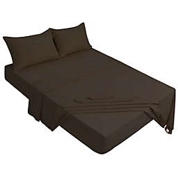 PiccoCasa 4 Piece Brushed Polyester Bed Sheets Set, Queen Dark Brown